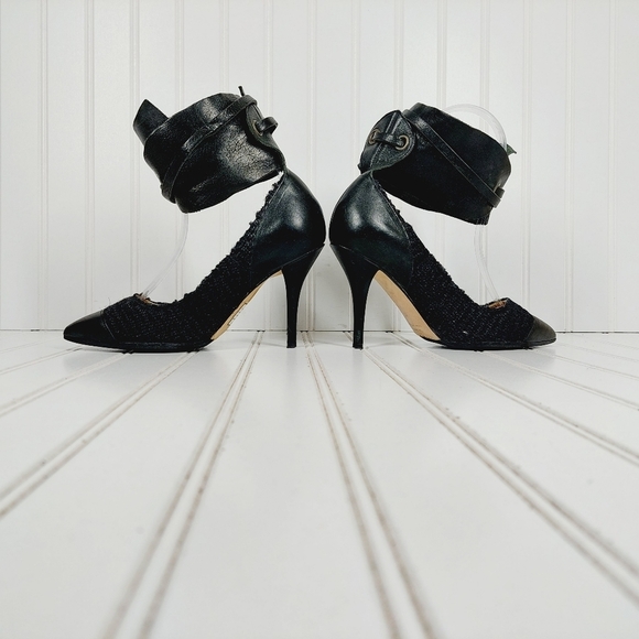 Isabel Marant Black Leather Ankle Wide Buckle Strap Pointy Toe High Heels D756 - Picture 7 of 13